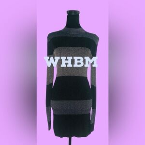 WHBM- Bodycon Black & Silver Metallic Fitted Cocktail Party Dress-NWOT.